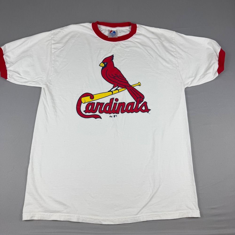 Majestic St Louis Cardinals Ringer T Shirt White‎ Red Baseball MLB Mens XL